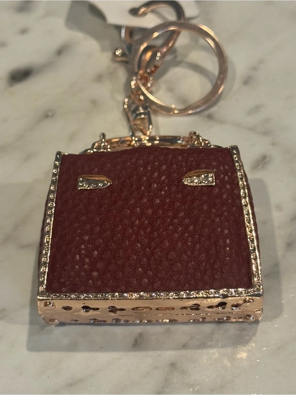 Fashion Jewelry Burgundy and Gold Mini Handbag Keychain Charm